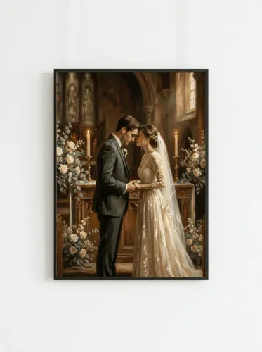 Oil Painting Church Wedding Vows Couple framed preview