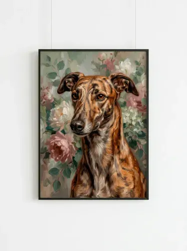 Oil Painting Dog Floral Garden Portrait framed preview