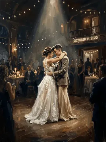 Oil Painting First Dance Wedding Portrait