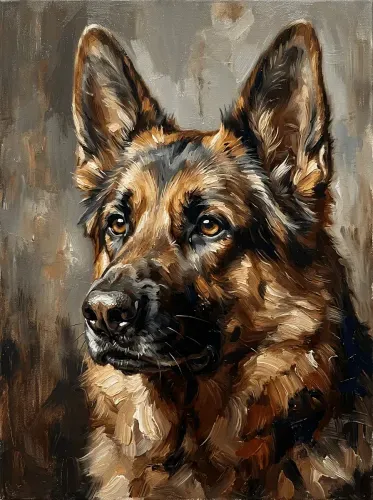 Oil Painting German Shepherd Golden Eyes