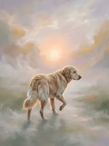 Oil Painting Golden Retriever Heavenly Light
