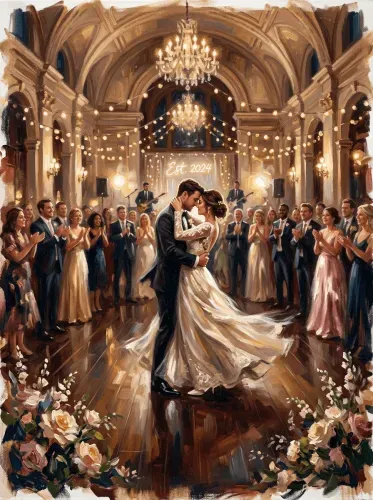 Oil Painting Grand Ballroom Wedding Kiss