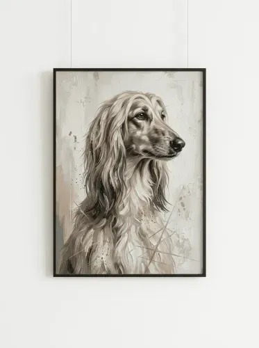 Oil Painting Long-Haired Dog Profile Portrait framed preview