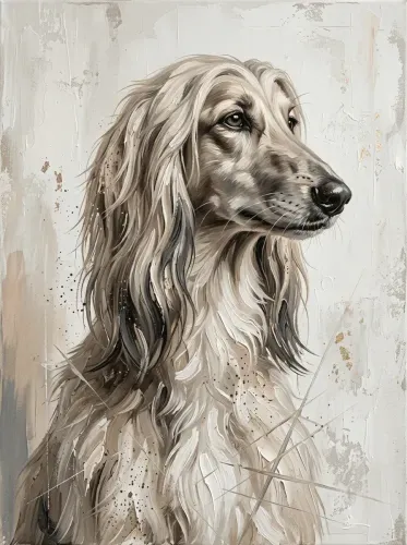 Oil Painting Long-Haired Dog Profile Portrait