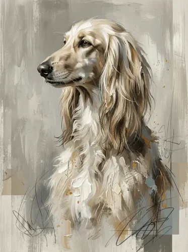 Oil Painting Long-Haired Dog Side Profile