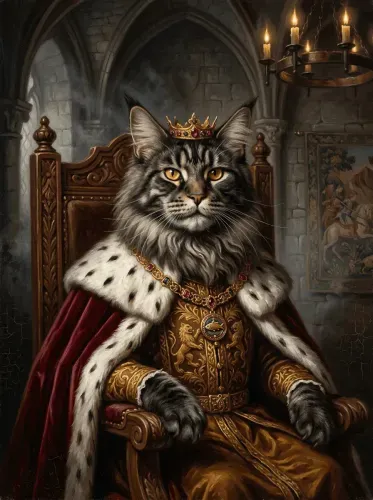 Realistic Royal Cat Crown Throne Portrait