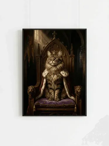 Oil Painting Regal Cat Crown Throne Portrait framed preview