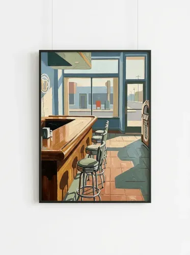 Oil Painting Retro Diner Interior Neon framed preview