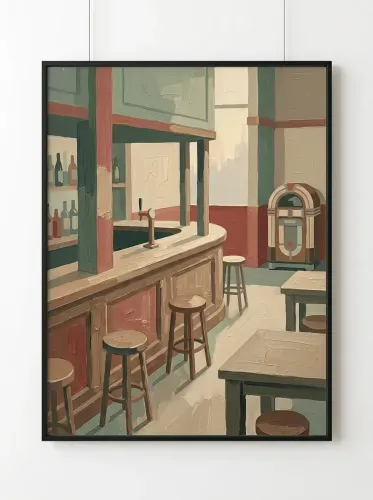 Oil Painting Retro Diner Interior Scene framed preview