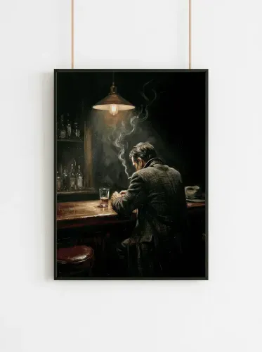Oil Painting Smoking Man Bar Counter Portrait framed preview