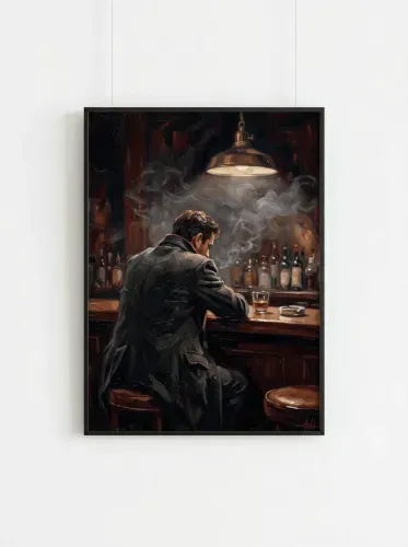 Oil Painting Solitary Bartender Noir Portrait framed preview
