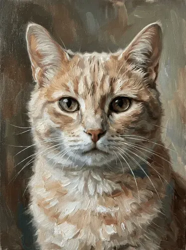 Oil Painting Tabby Cat Piercing Gaze