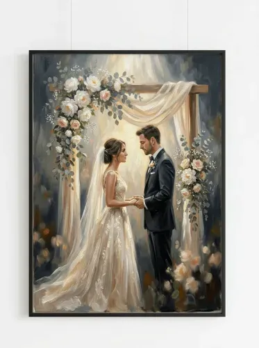 Oil Painting Wedding Couple Floral Arch framed preview