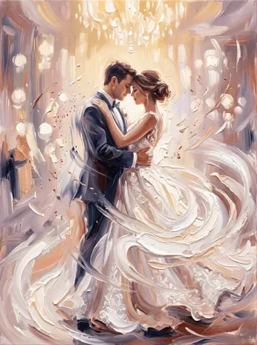 Oil Painting Wedding Dance Flowing Gown