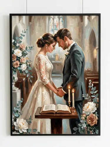 Oil Painting Wedding Vows Church Ceremony framed preview