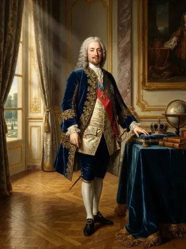 Oil Portrait Aristocrat Blue Velvet Coat