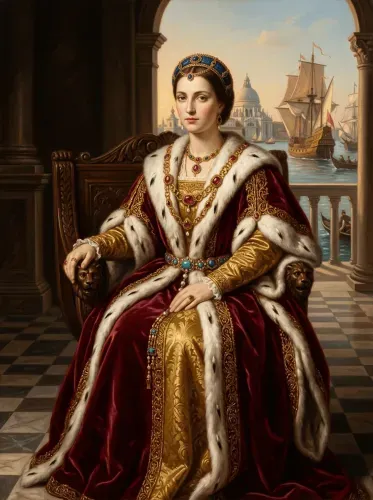 Oil Portrait Royal Woman Ermine Robe
