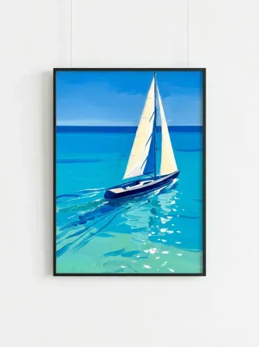 Oil Sailboat Turquoise Waters Seascape framed preview