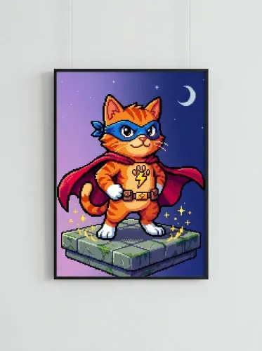 Pixel Art Superhero Cat Lightning Bolt framed preview
