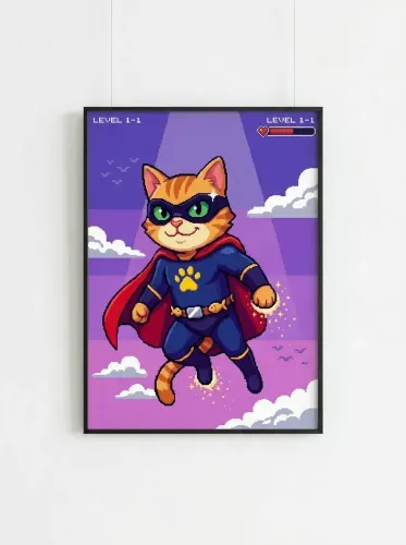 Pixel Art Superhero Cat Mask Canvas framed preview