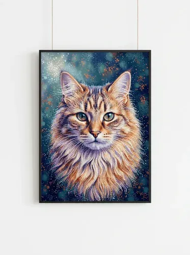 Pointillist Cat Emerald Eyes Canvas framed preview