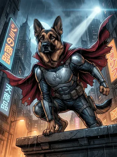 Pop Art German Shepherd Armored Superhero