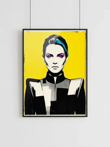 Pop Art Magenta Eyeshadow Yellow Background Portrait framed preview