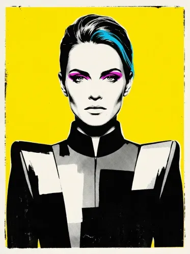 Pop Art Magenta Eyeshadow Yellow Background Portrait