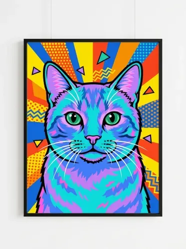 Pop Art Neon Cat Emerald Eyes framed preview