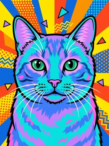 Pop Art Neon Cat Emerald Eyes