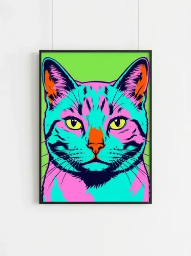 Pop Art Neon Cat Yellow Eyes framed preview