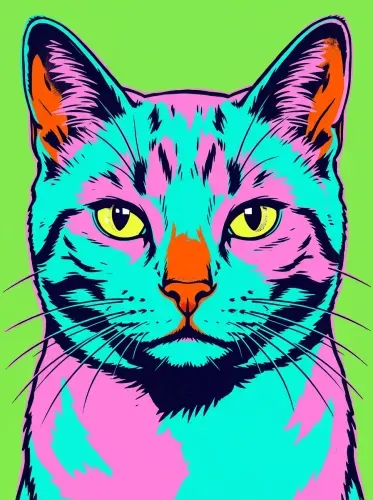 Pop Art Neon Cat Yellow Eyes