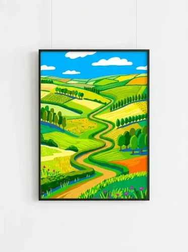 Pop Art Rolling Farmland Vibrant Landscape framed preview