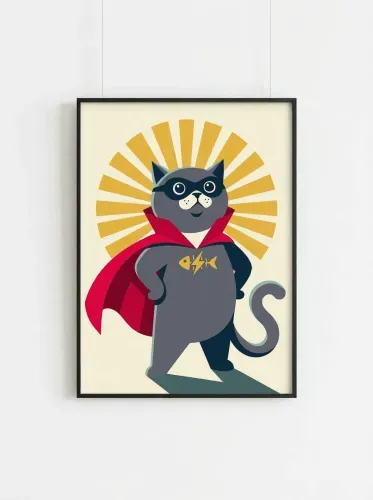 Pop Art Superhero Cat Red Cape framed preview