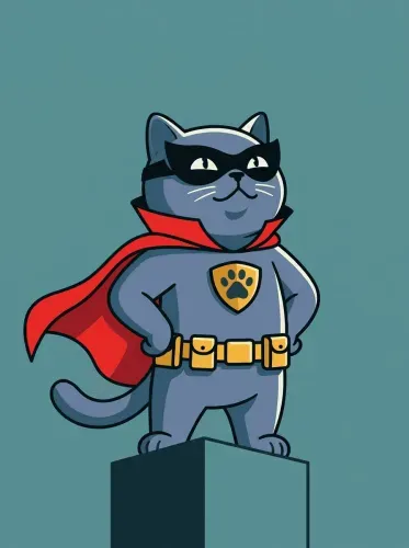 Pop Art Superhero Cat Red Cape Illustration