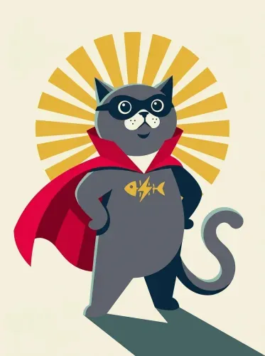Pop Art Superhero Cat Red Cape