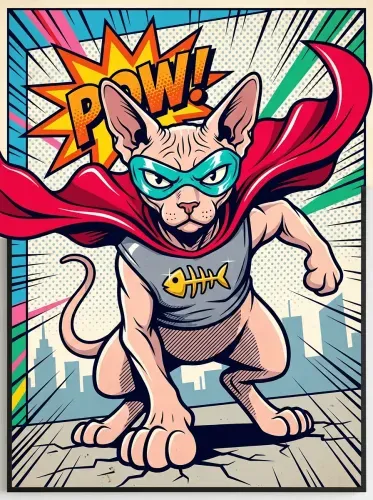 Pop Art Superhero Cat Red Cape framed preview