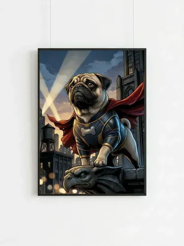 Pop Art Superhero Pug Red Cape framed preview