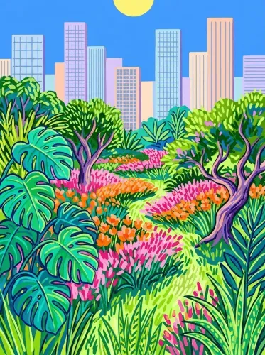 Pop Art Urban Garden Neon Cityscape