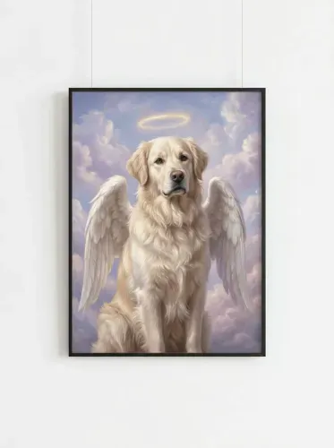 Realistic Angel Dog Golden Halo Heaven framed preview