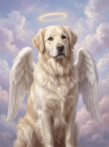 Realistic Angel Dog Golden Halo Heaven