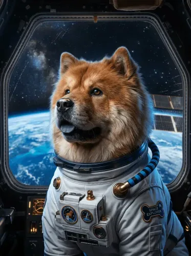 Realistic Astronaut Chow Chow Space Explorer
