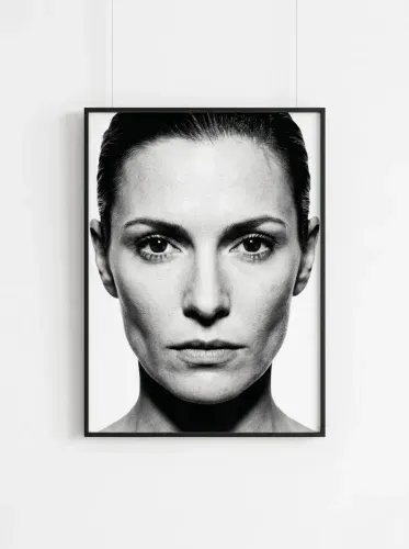 Realistic Black White Portrait Intense Gaze framed preview