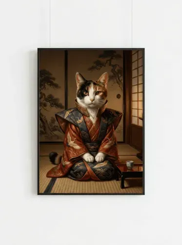 Realistic Calico Cat Japanese Robe Portrait framed preview