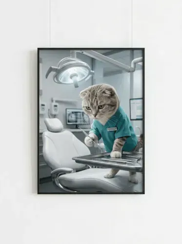 Realistic Cat Dentist Scrubs Medical Portrait framed preview