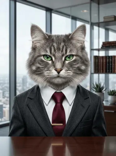 Realistic Cat Executive Portrait Emerald Eyes