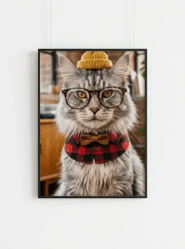 Realistic Cat Portrait Glasses Beanie framed preview