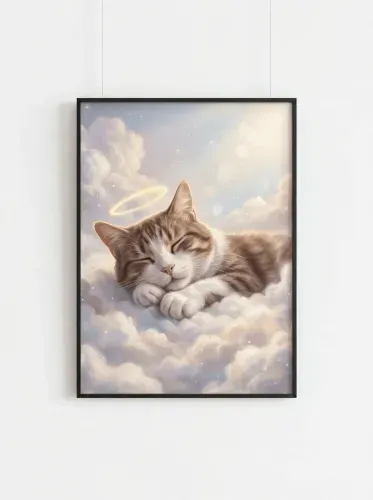 Realistic Celestial Cat Halo Heaven framed preview