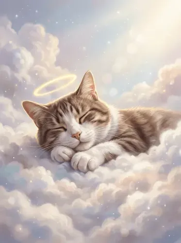 Realistic Celestial Cat Halo Heaven
