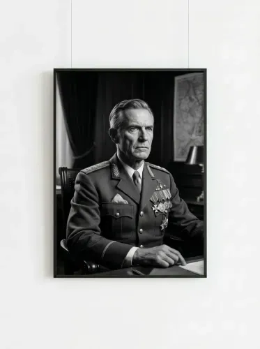 Realistic Charcoal Military Officer Portrait framed preview